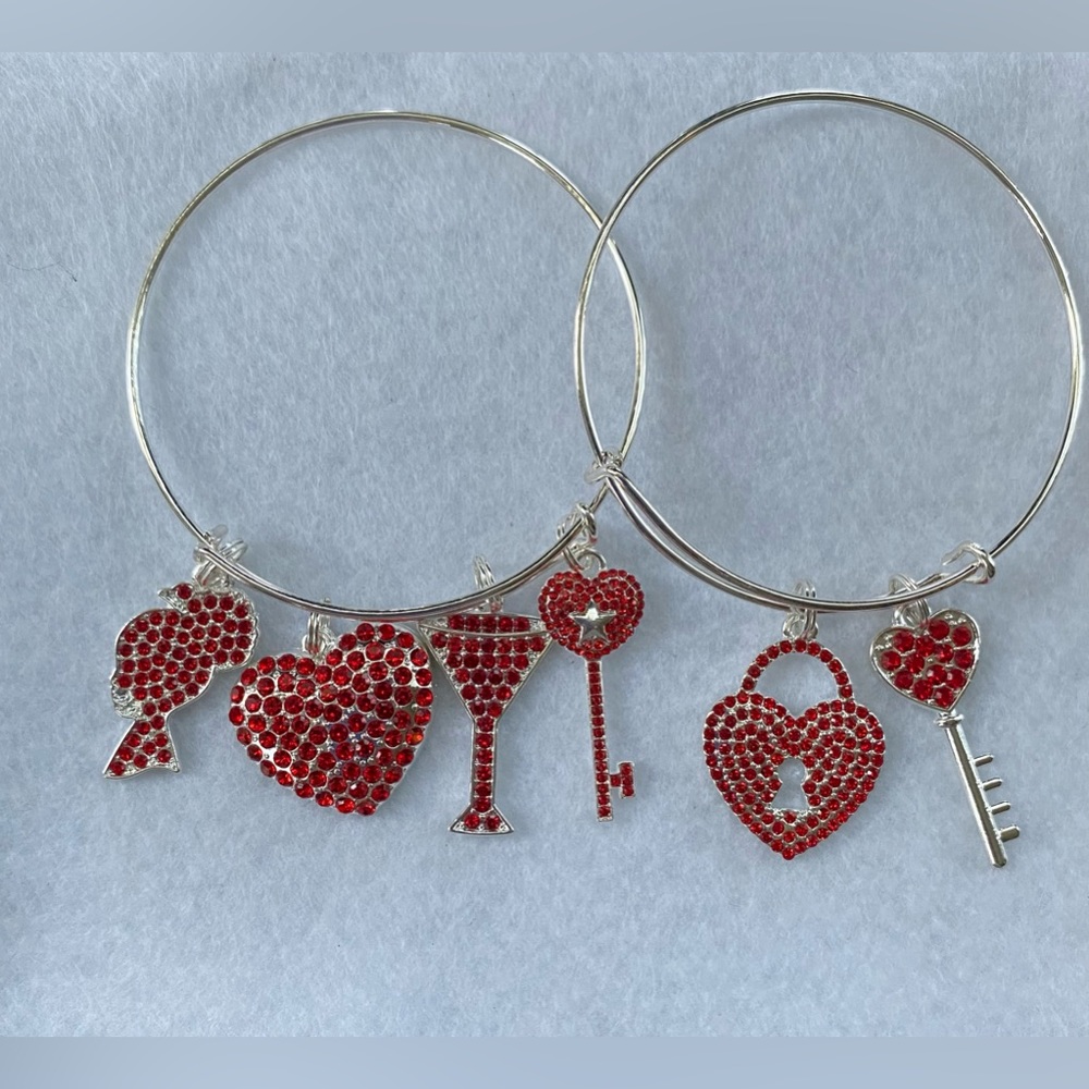 Red Heart Charm Silver Bracelets